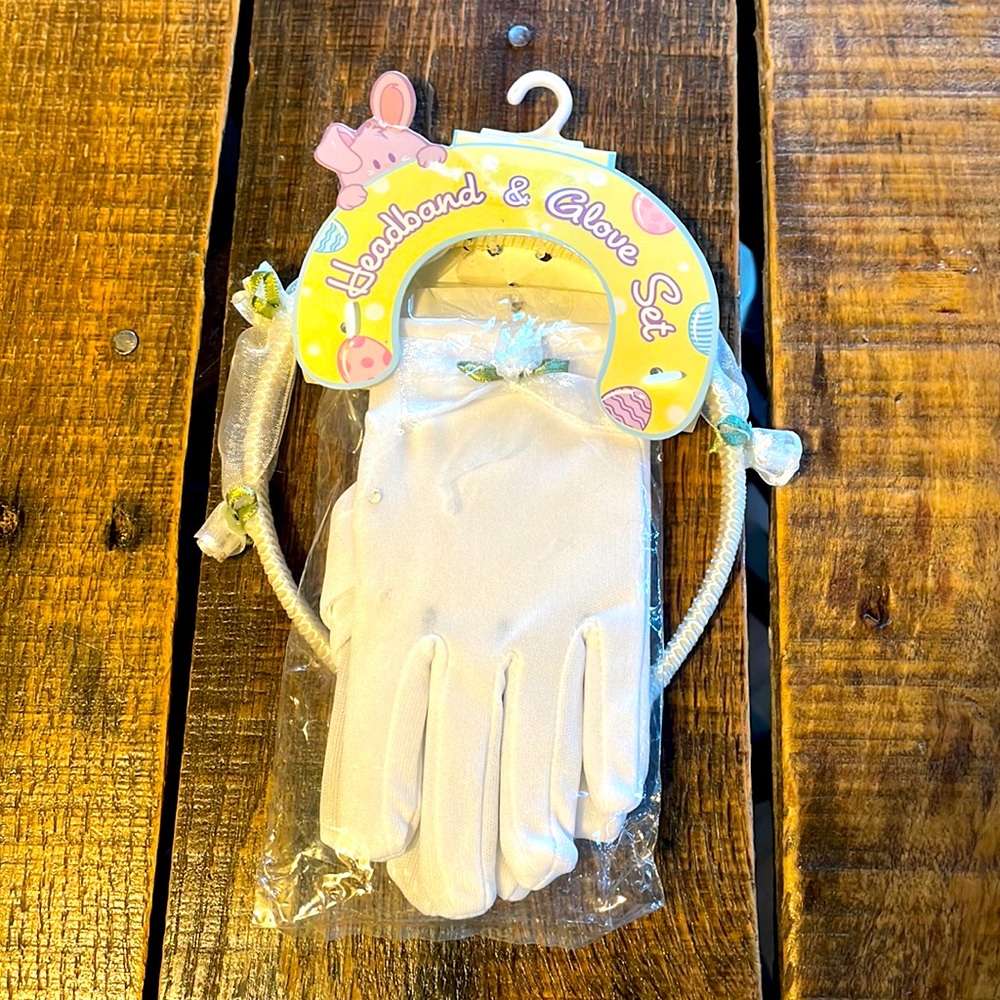 Girls Easter white gloves and headband set Easter basket stuffer Easter dress